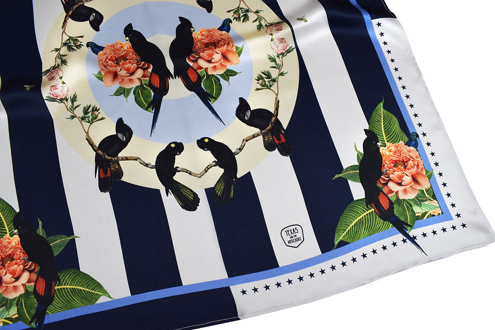 Thumbnail: TROPICAL RAINFOREST NAVY SILK SCARF from
