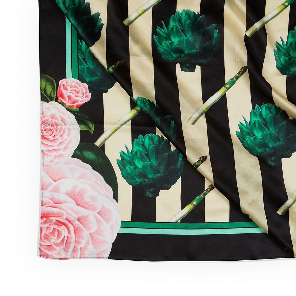 Thumbnail: THE GROCERY COLLECTION - ARTICHOKES AND ROSES SILK SCARF from
