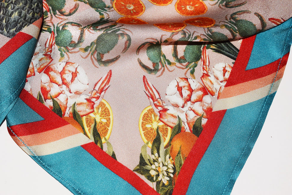 Thumbnail: THE DINNER PARTY COLLECTION - PINEAPPLE & PRAWNS SILK SCARF from