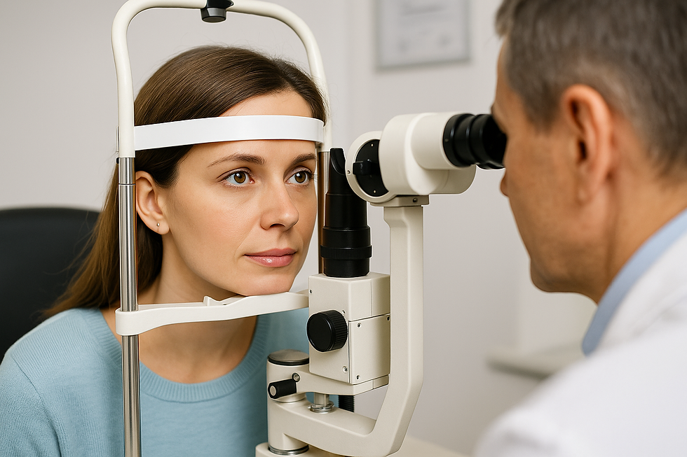 Medical professional performing an eye exam