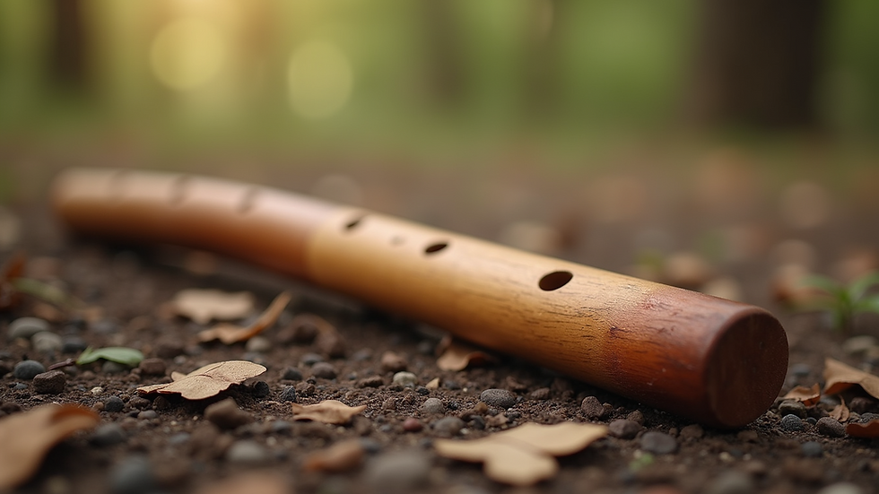 Close-up view of a traditional didgeridoo made from eucalyptus wood