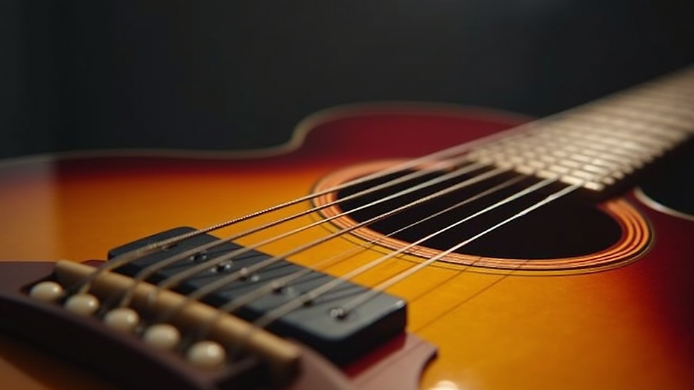 Close-up view of a guitar with colorful chords