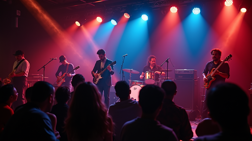 Eye-level view of a lively jazz club in New Orleans