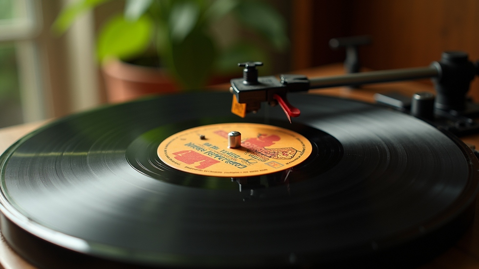 Close-up view of a vintage vinyl record of reggae music