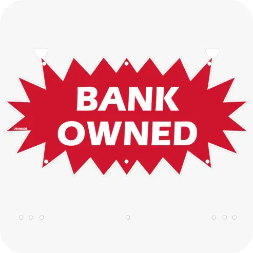 Red burst star sign with white Bank Owned text
