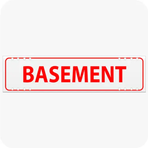 Red Basement rider sign for real estate displays