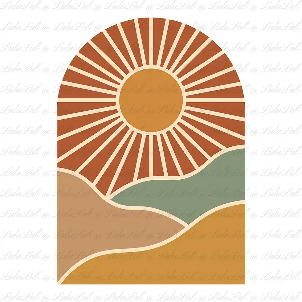 Boho sun and hills graphic, earthy tones - SVG vector file