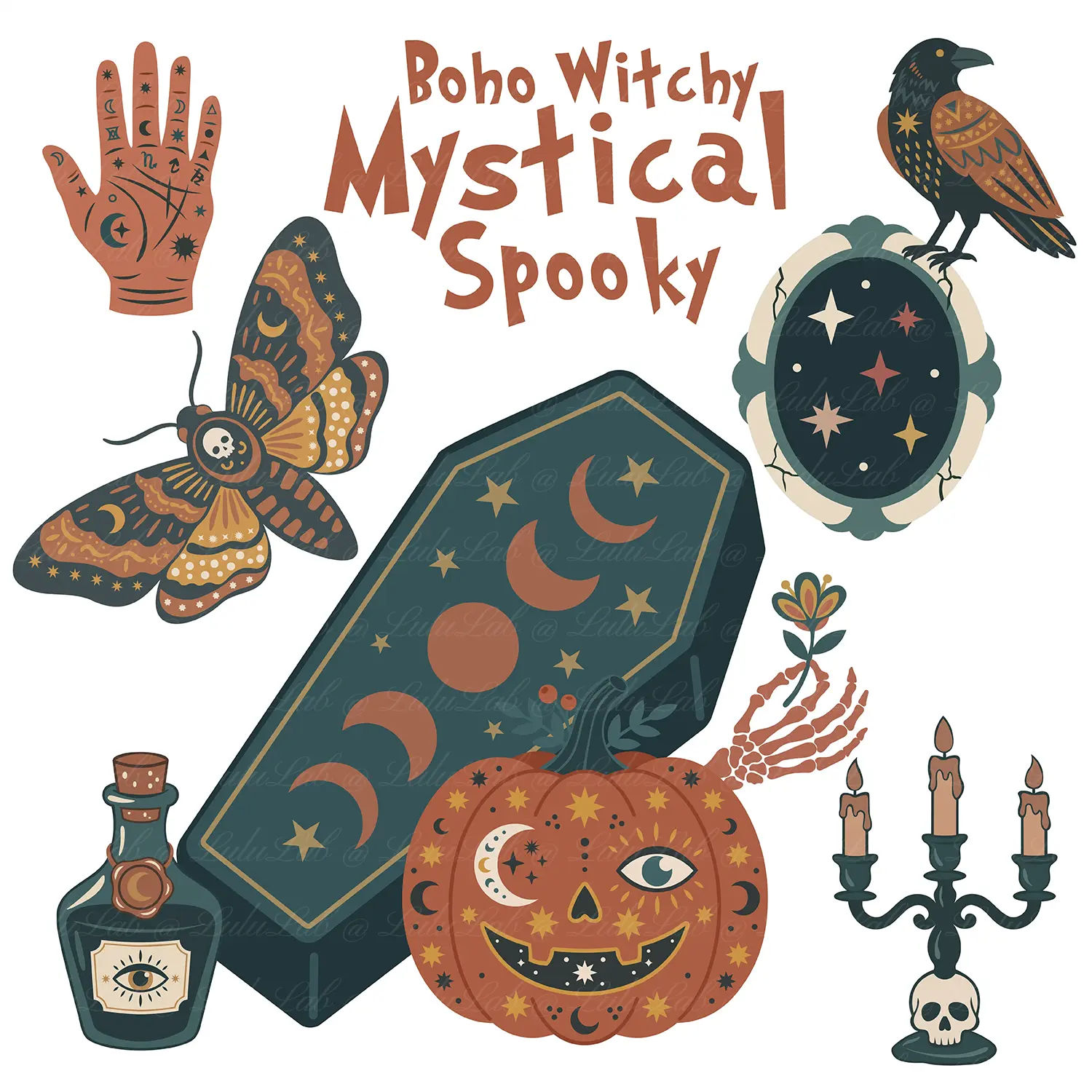 Boho Witchy Elements SVG Mystical Spooky digital files bundle preview