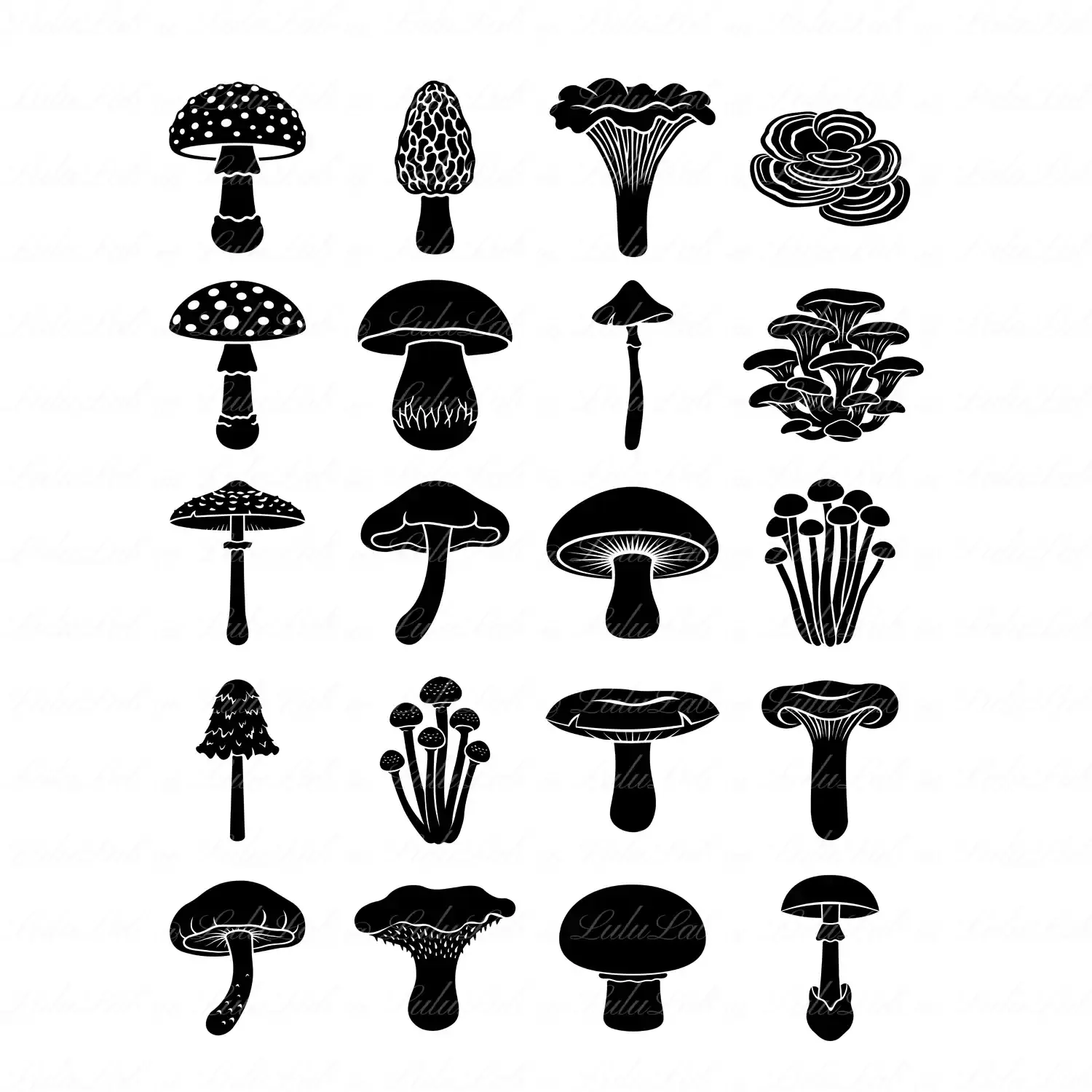 Catalogo completo 20 Mushroom Silhouette SVG Bundle per plotter