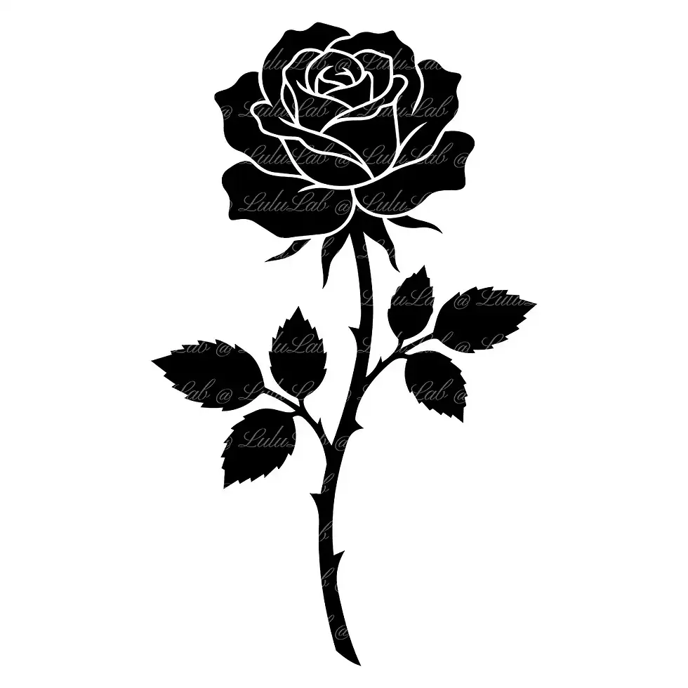 Disegno vettoriale di una rosa in silhouette nera, modello SVG free da scaricare per plotter da taglio.
