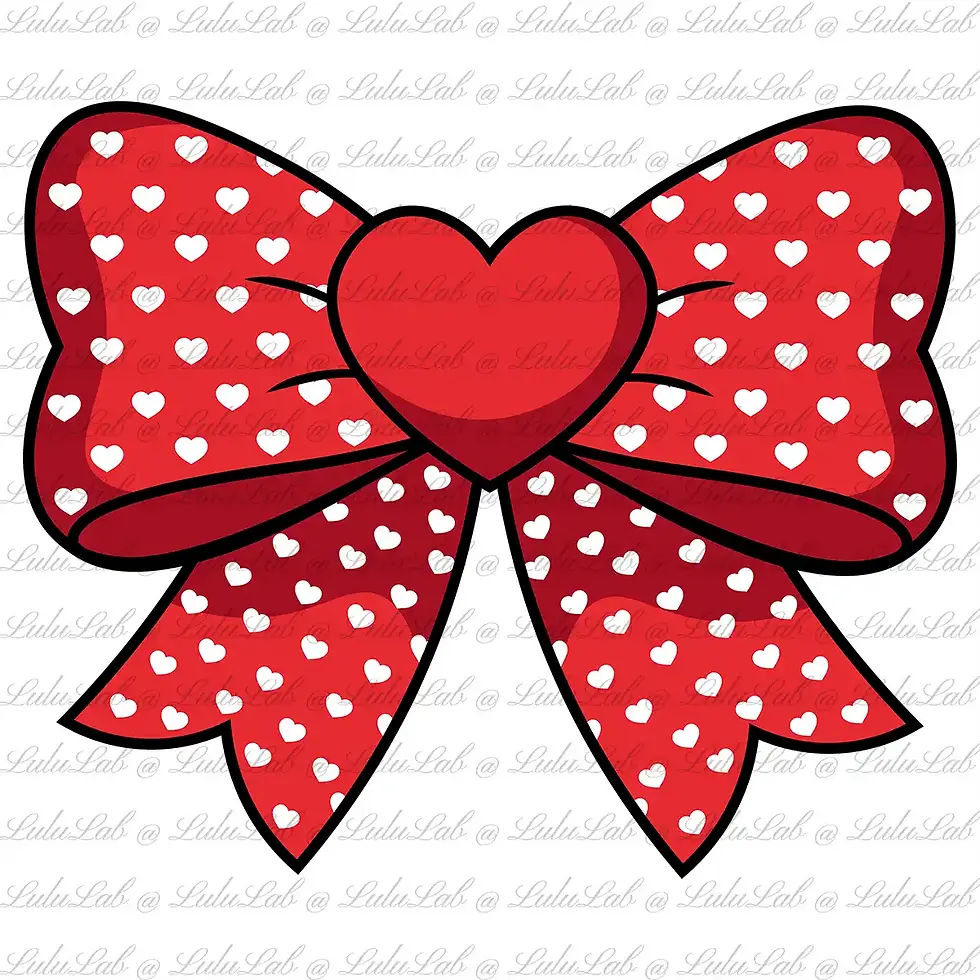 Fiocco rosso a pois bianchi con cuore, grafica vettoriale per San Valentino, file SVG pronto da tagliare.
