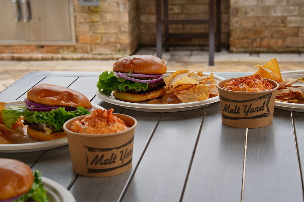 burgers, chips, and dips