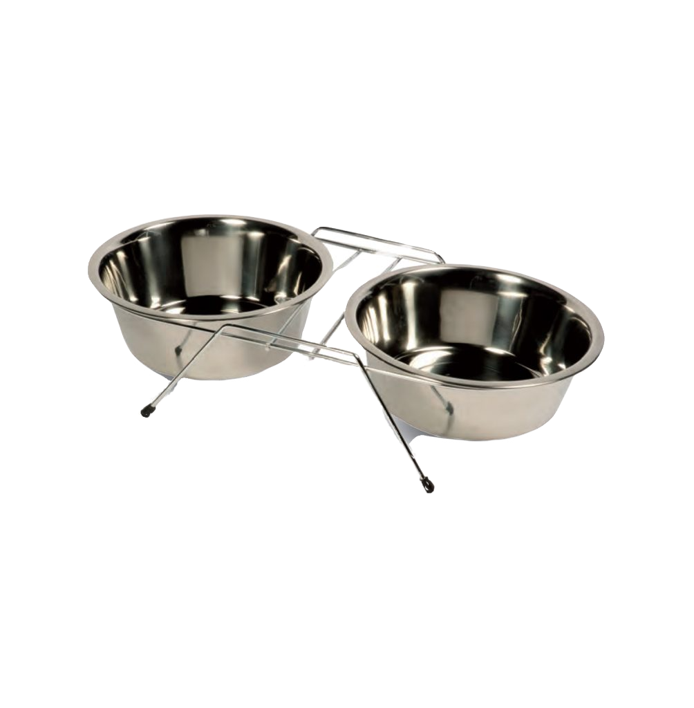  מעמד + 2 קערות מנירוסטה לכלב קטן ולחתול