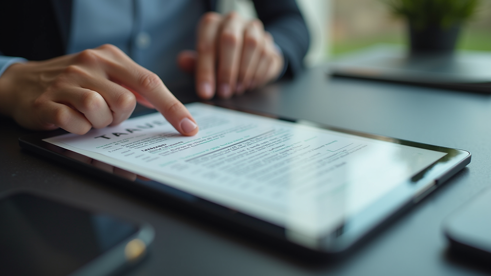 Close-up view of a person using a tablet to upload tax documents