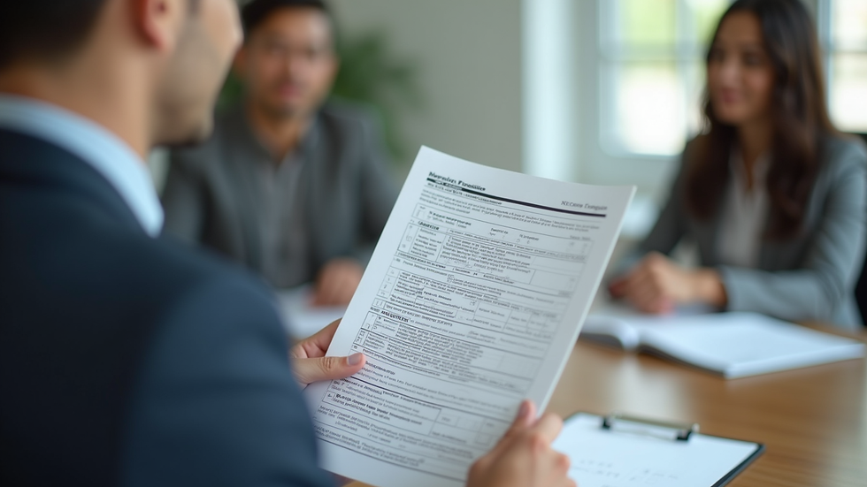 Close-up view of a tax preparer explaining tax forms to a client