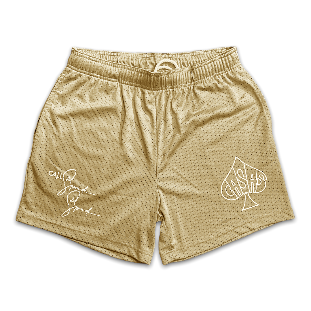 "Spades Always Wins" Desert Tan Mesh Shorts