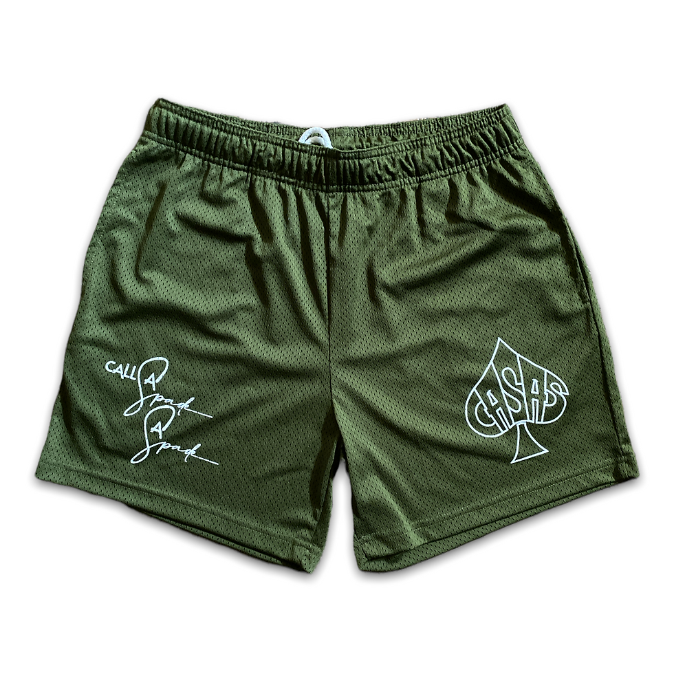 "Spades Always Wins" Olive Mesh Shorts