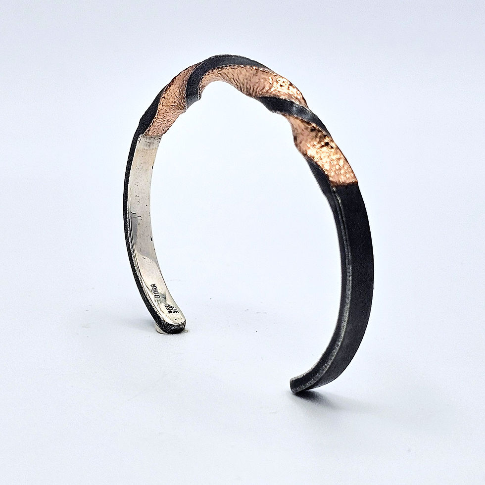 Thumbnail: Sterling Silver & Bronze Twisted Men's Cuff: BORA Collection