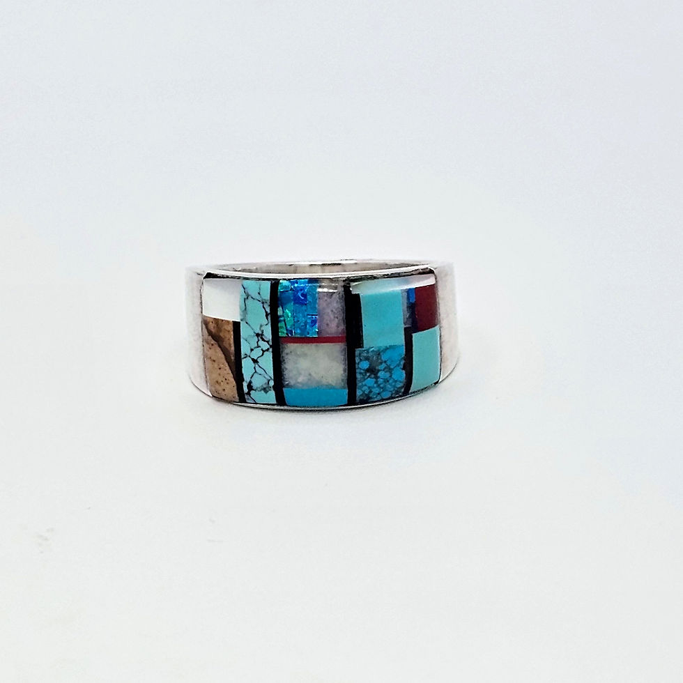 Thumbnail: Navajo Multi-Stone Inlay Silver Men's Ring 