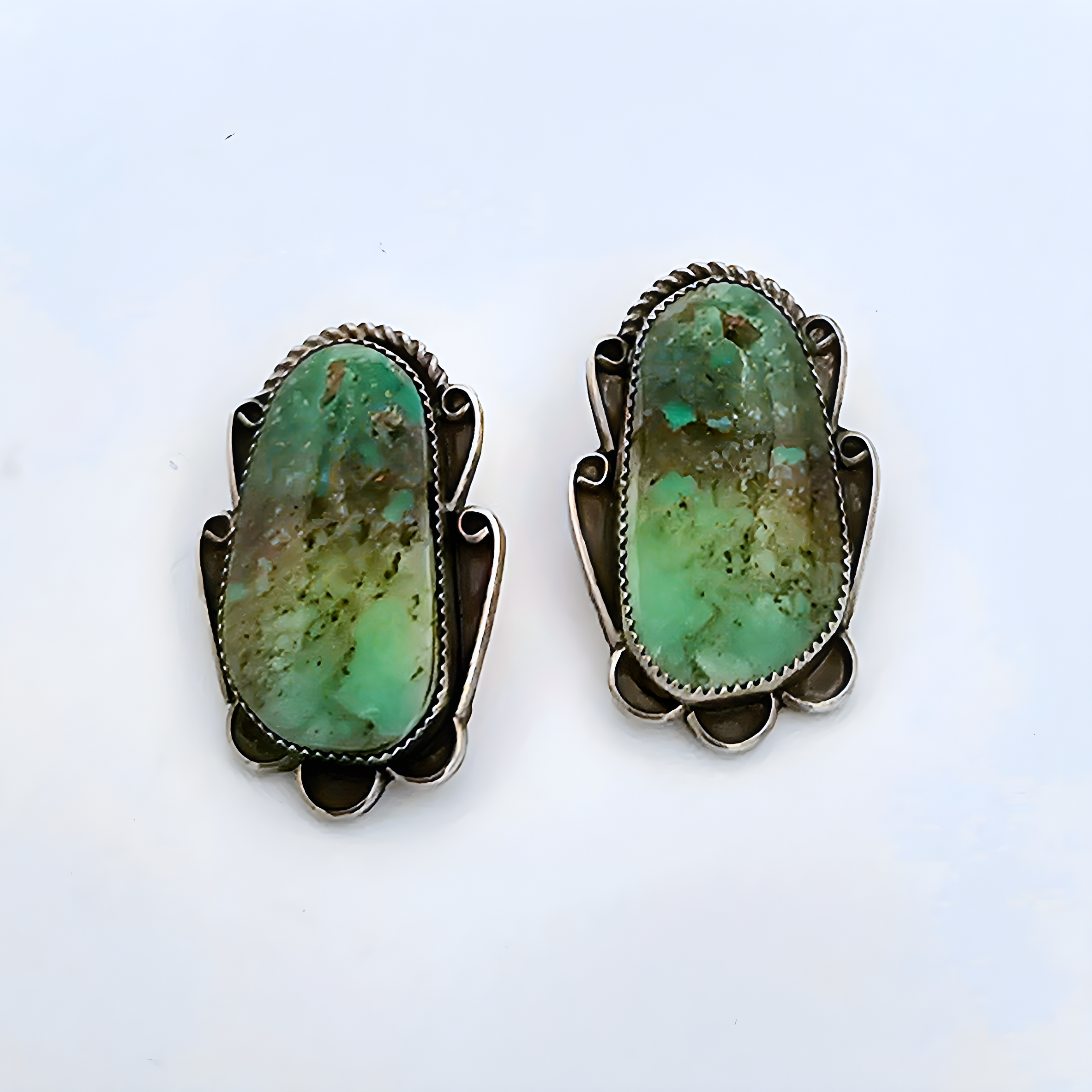 Wilbur Musket Jr. Navajo Mint Green Turquoise Cluster Earrings
