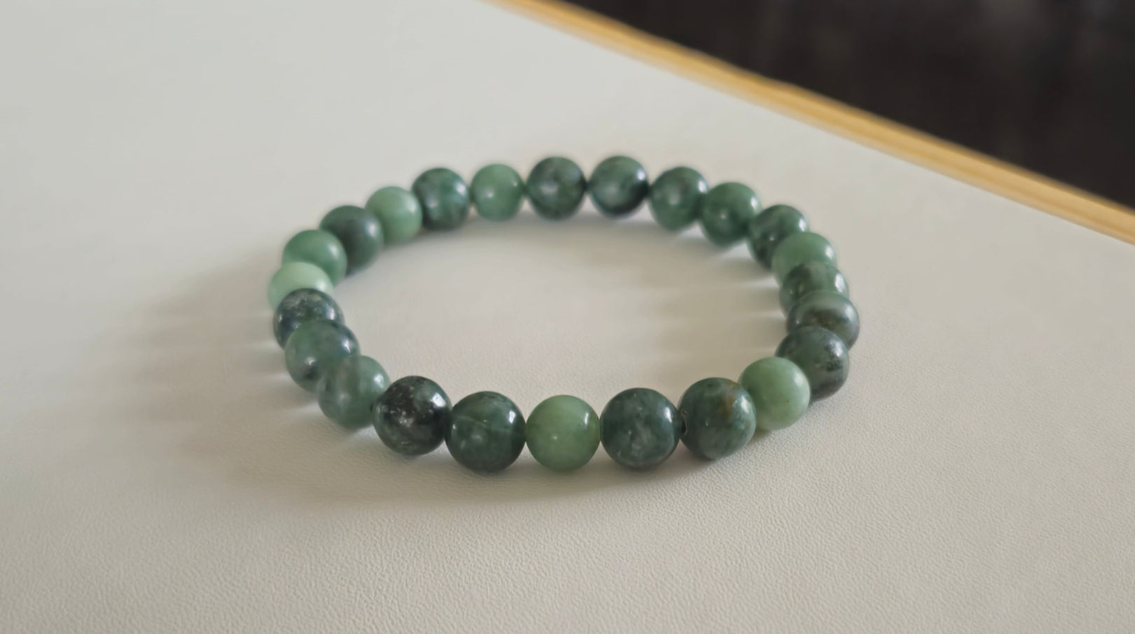 Bracelet mixte 8mm, Serpentine et Marbre, vert sapin