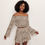Thumbnail: Black Swirl and Beige All-Over Print Women's Off-shoulder Top And Skirt Set