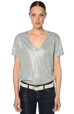 NetWork V Yaka Gri T-Shirt