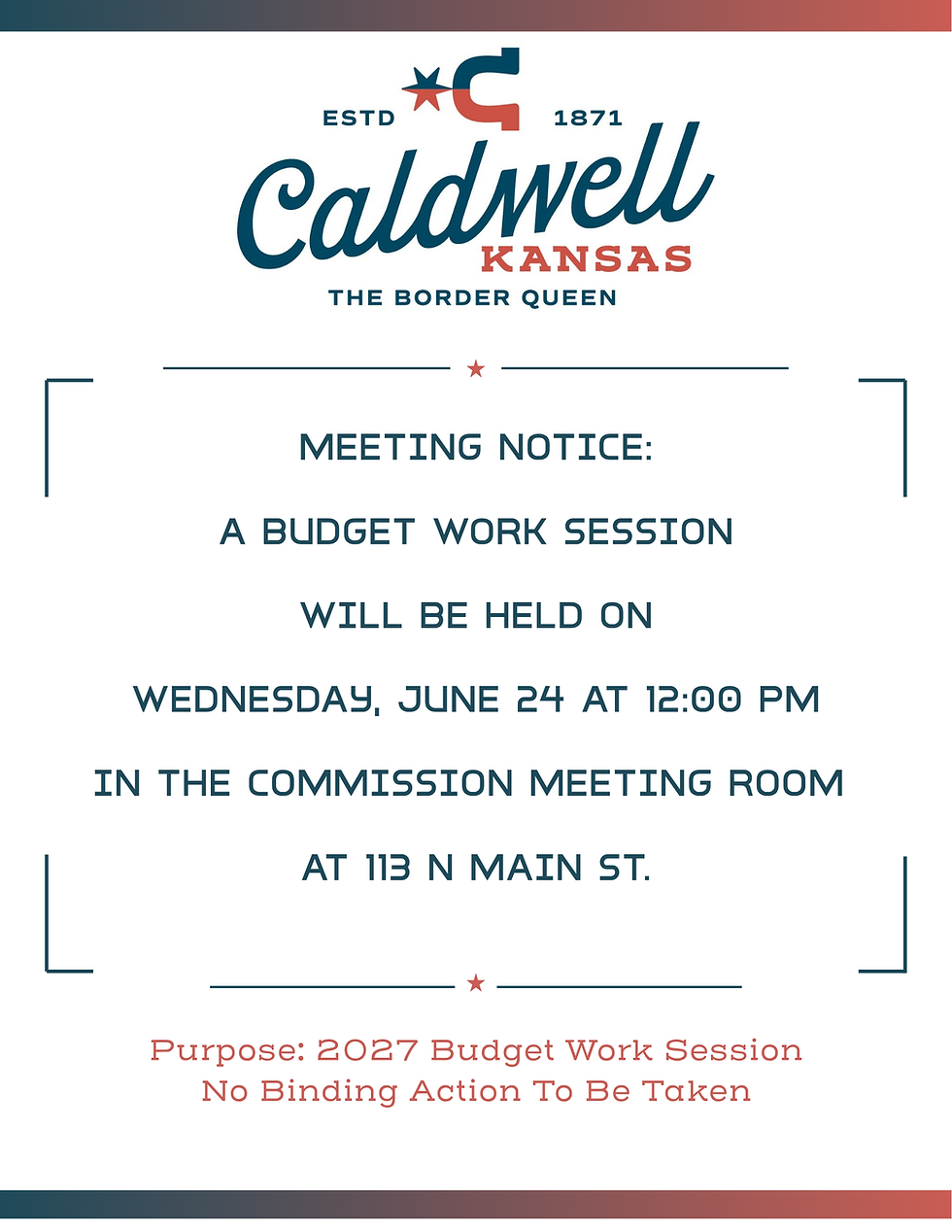 Meeting Notice: Budget Work Session