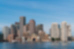 Panoramic city view of Boston from boat at day time, Massachusetts. An intellectual, techn