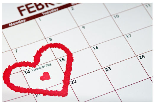 February calendar with red heart circled around Valentine's Day symbolizing God's love available every day not just February 14th