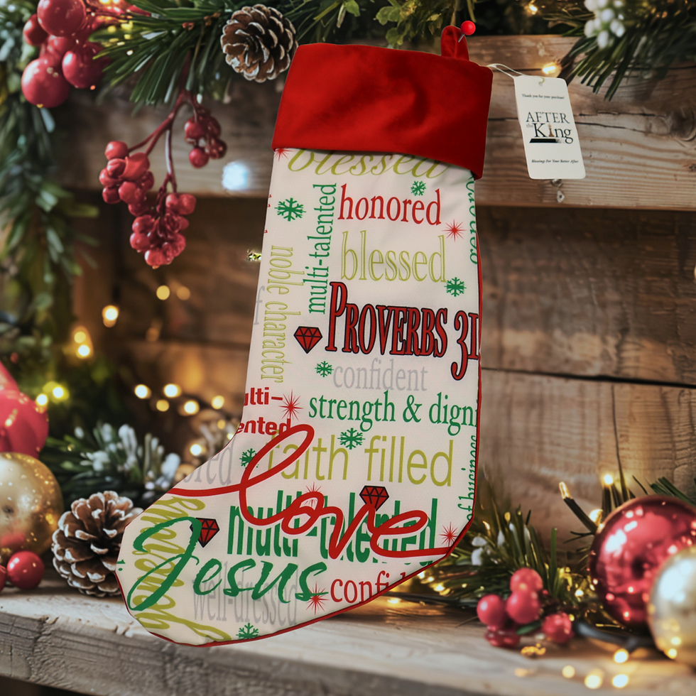 Proverbs 31 Love Jesus Christian Christmas stocking with velvet cuff - screen printed holiday decoration