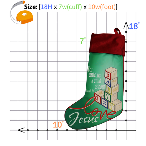 Baby's 1st, Isaiah 9:6 Love Jesus Christmas stocking size and measurement guide