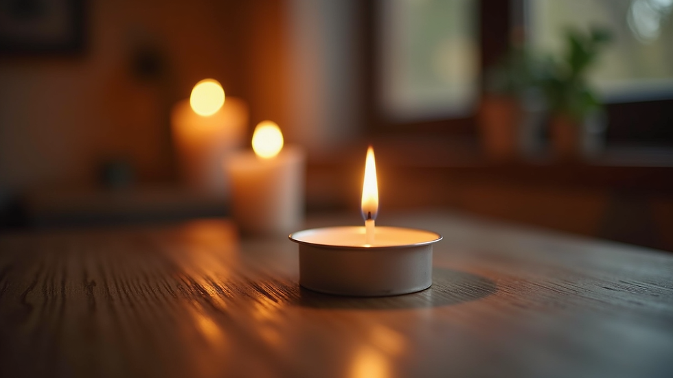 Close-up view of a lit candle on a wooden table symbolizing hope and warmth
