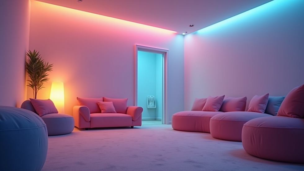 Close-up view of a sensory room with calming lights and soft furniture