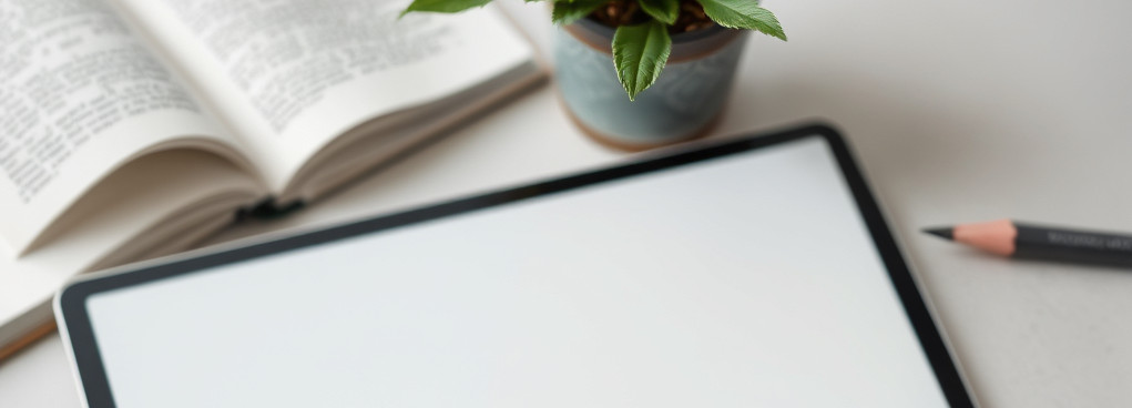 iPad Pro on a table with sketch books and pencils. Grey, yellow, white.jpg