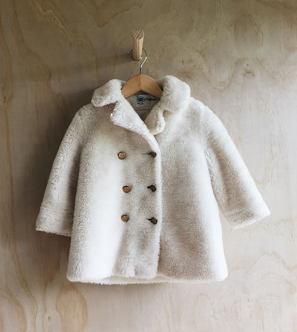 childs faux fur peacoat with gold buttons