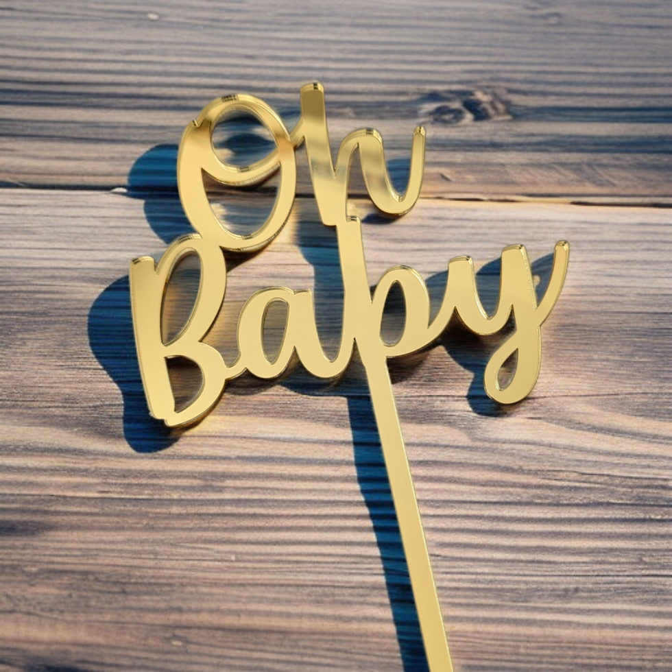 Thumbnail: Oh Baby Gold Silver Rose Mirror Cake Topper - Baby Shower Gender Surprise