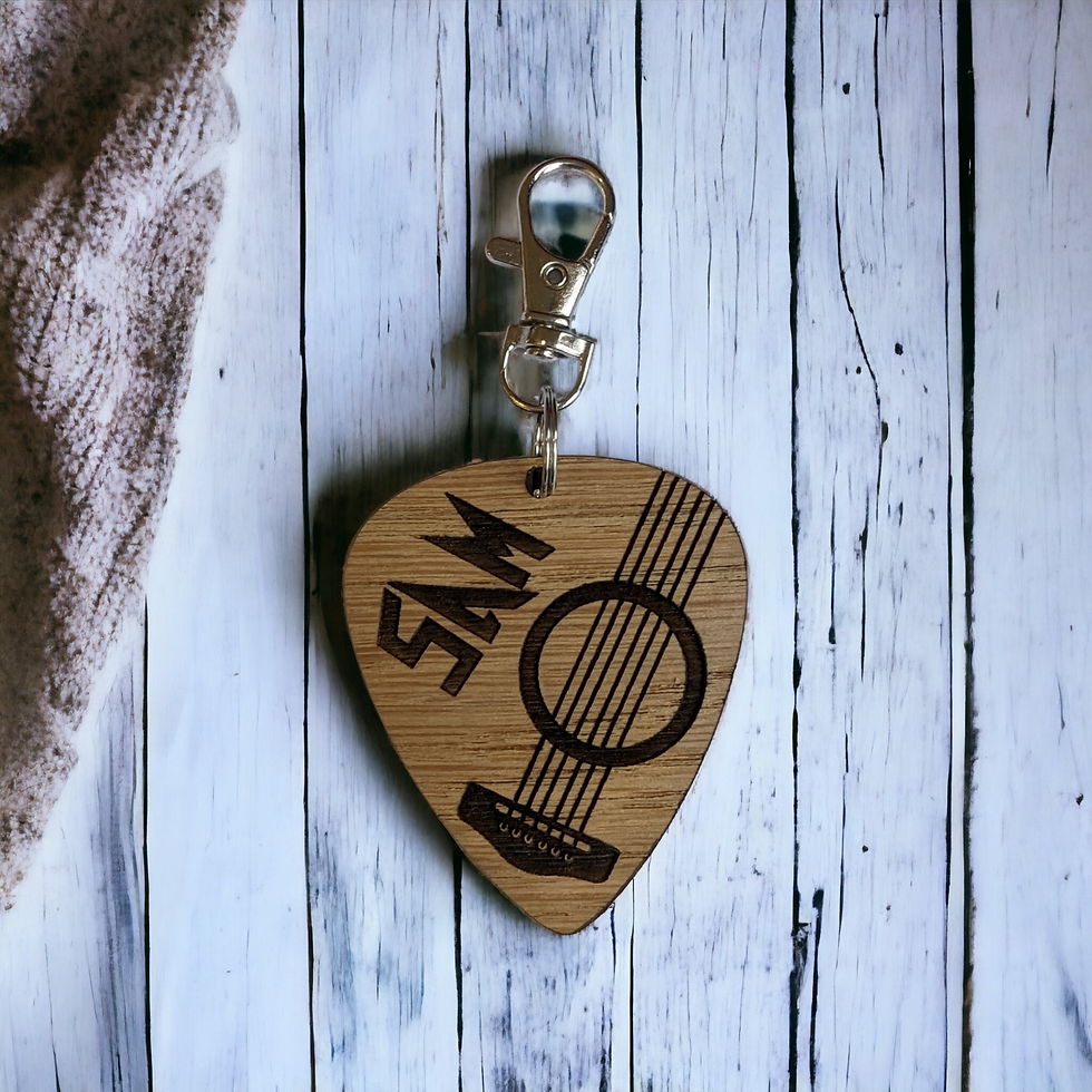 Thumbnail: Guitar Plectrum Shape Wood Keyring Keychain