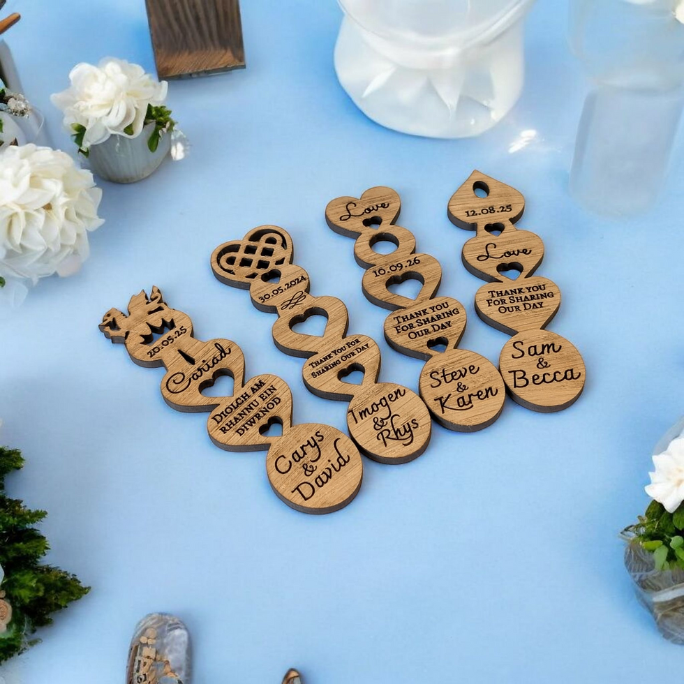 Thumbnail: 10 x Personalised Oak Wood Welsh Dragon Celtic Heart Love Spoon Wedding favour