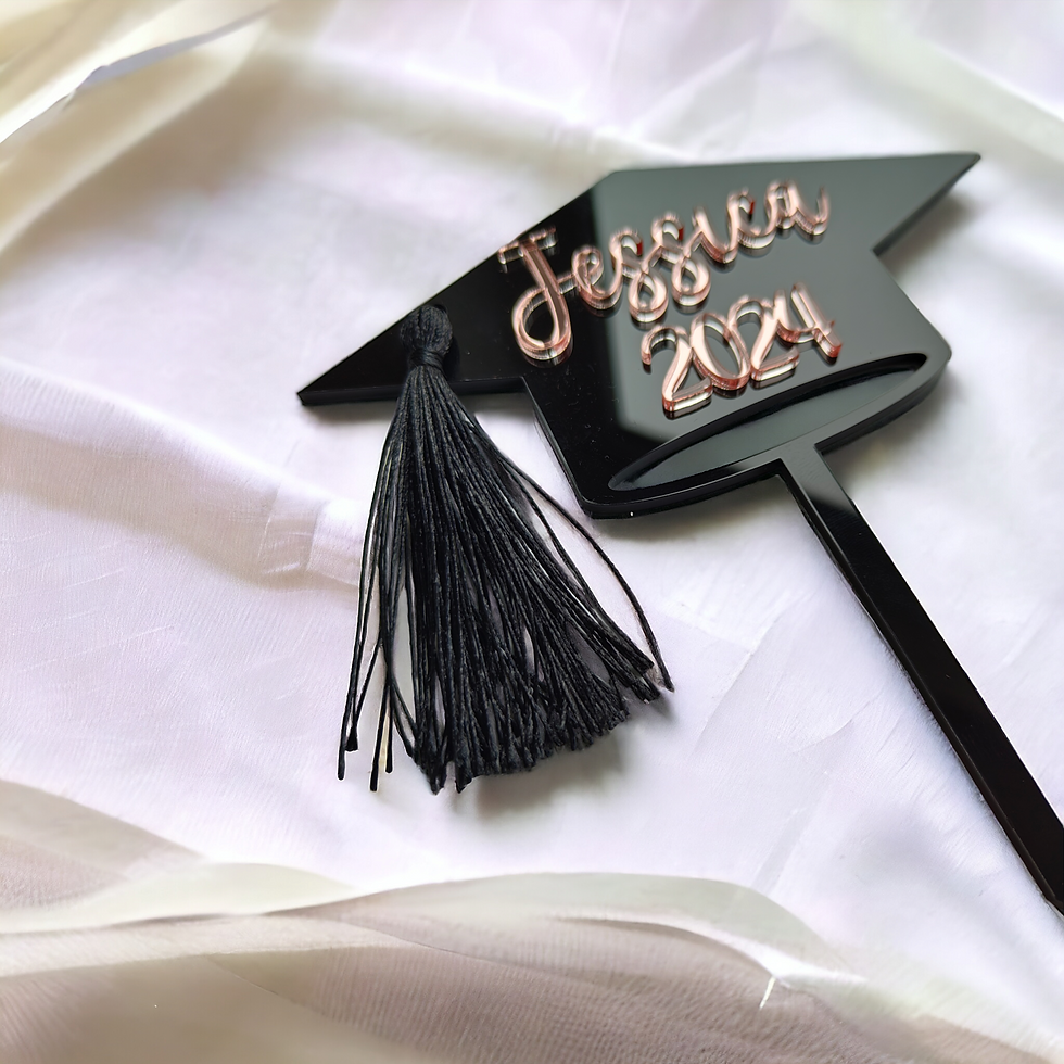 Thumbnail: Graduation Black and Mirror Acrylic Cake Topper With Tassel