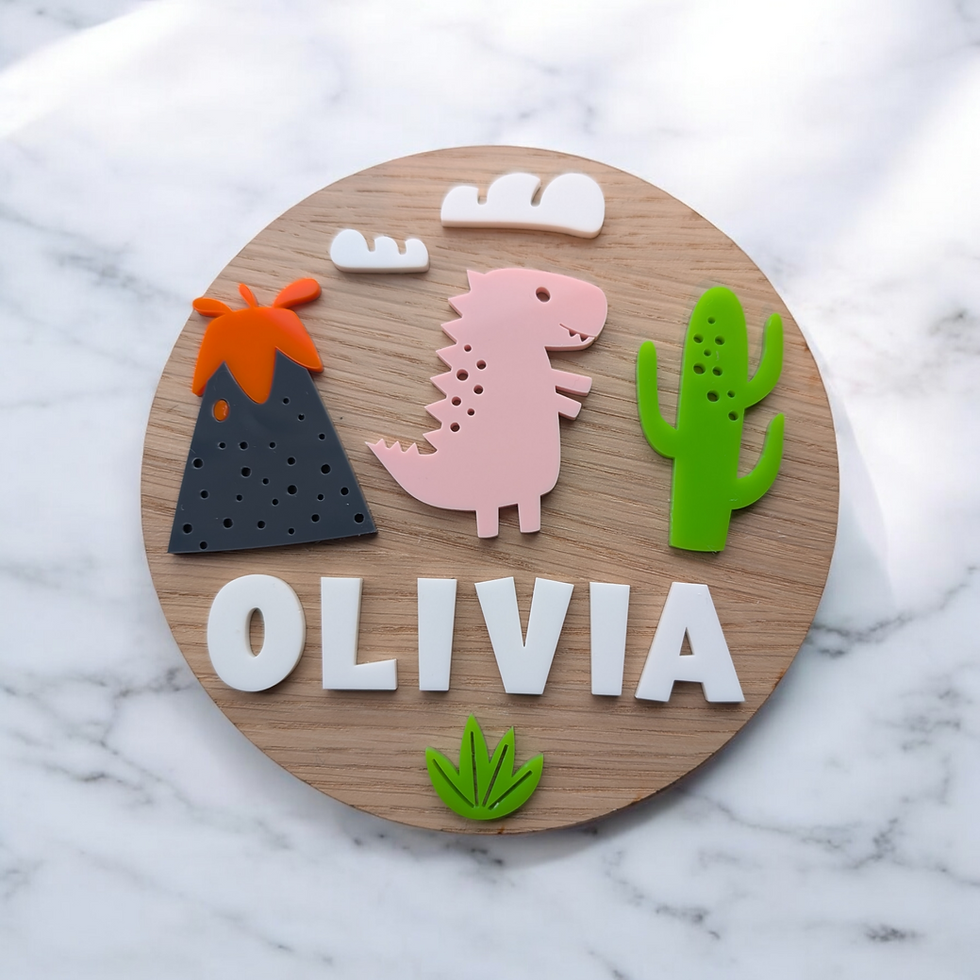 Thumbnail: Personalised Cute Dinosaur Lava Room Sign - Custom Name & Colour - Kids Bedroom 