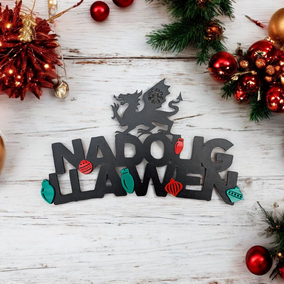 Thumbnail: Nadolig Llawen Sign Welsh Christmas Decor Welsh Dragon  Wall Art 