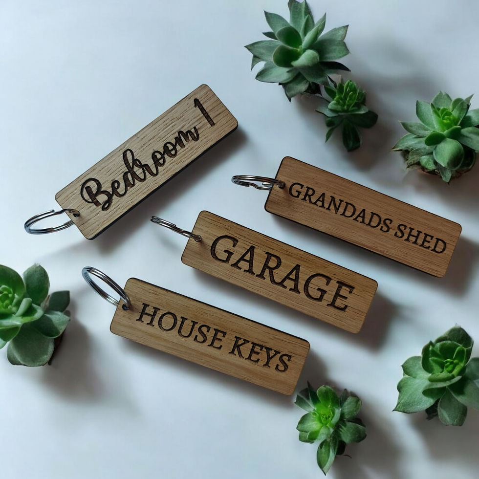 Thumbnail: Personalised Wooden Oak Keyring Home Garage Any Text Font Custom Hotel Air BNB