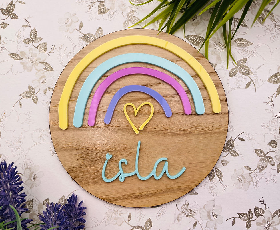 Thumbnail: Personalised Rainbow Wall Sign Acrylic Wood Name Bright  Round Door 