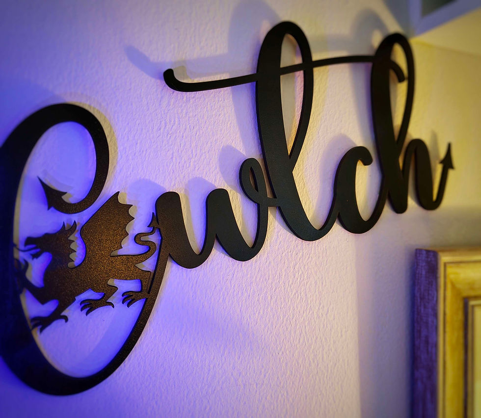 Thumbnail: Cwtch Cuddle and Welsh Dragon Black MDF Wall Art