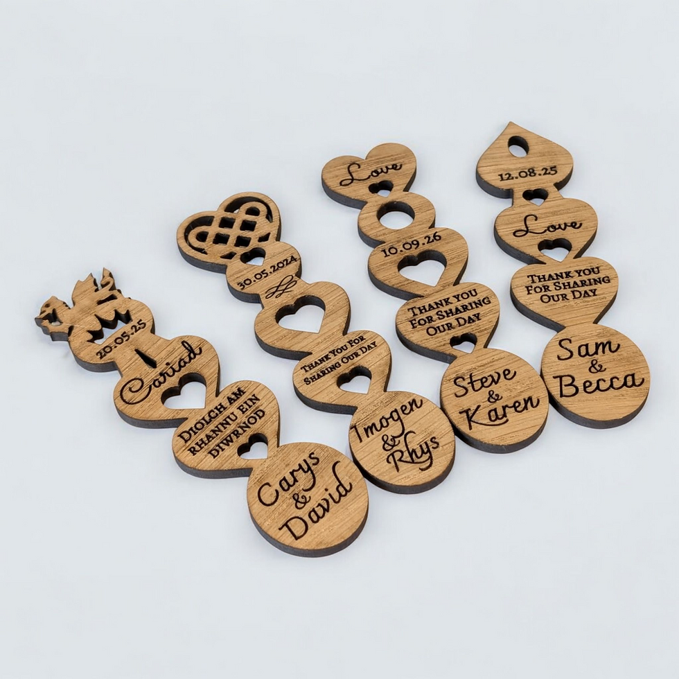 Thumbnail: 10 x Personalised Oak Wood Welsh Dragon Celtic Heart Love Spoon Wedding favour