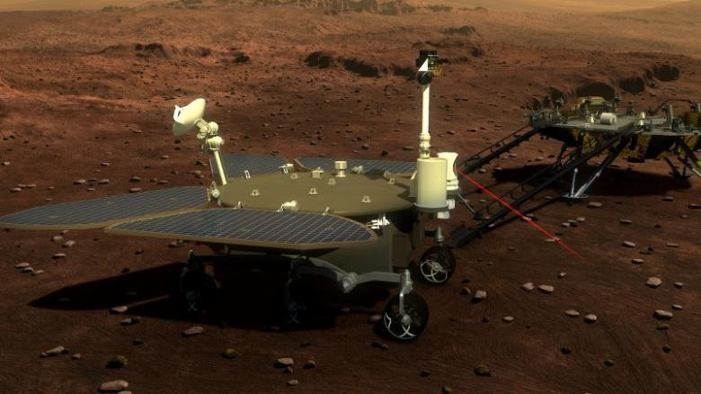 Concept portrayal of China's Mars rover and lander