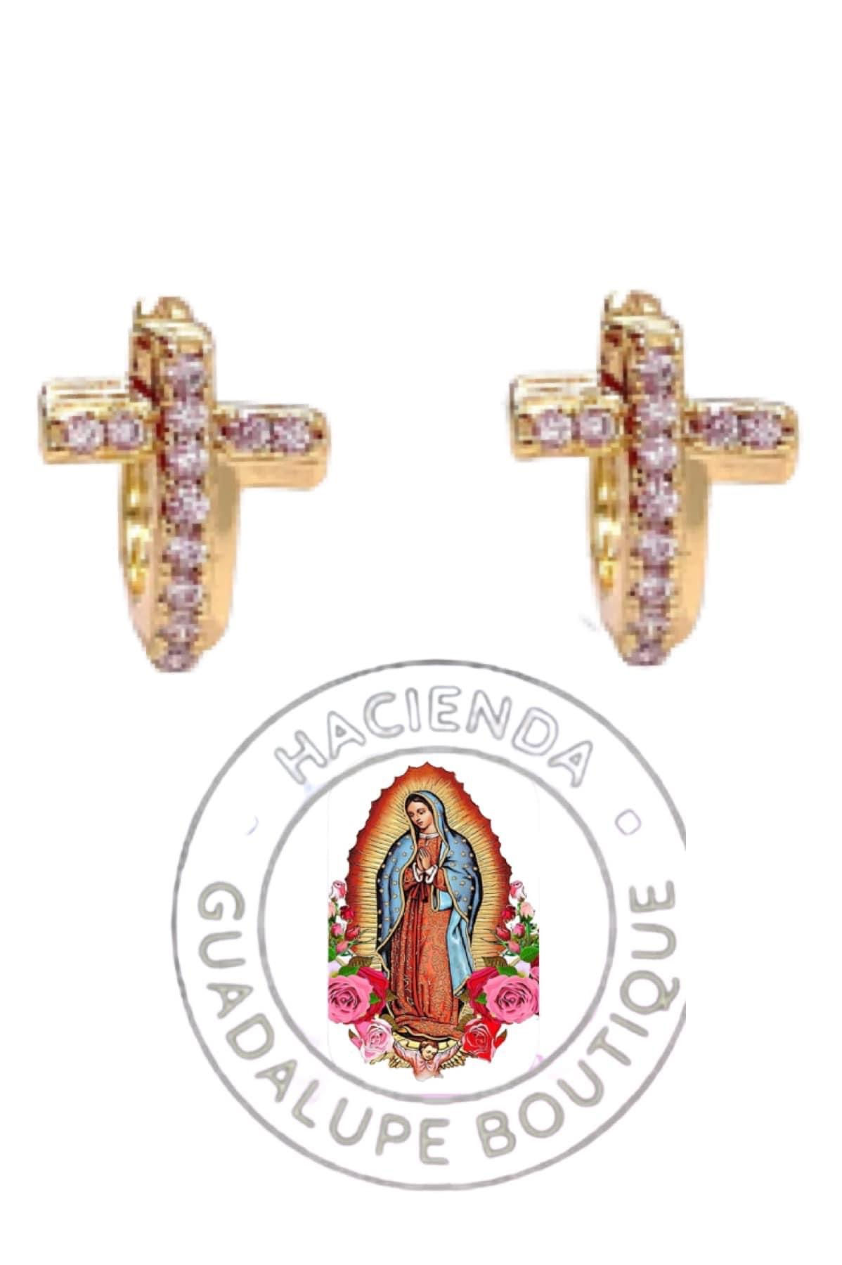 Gold Cross With White Stones Earings