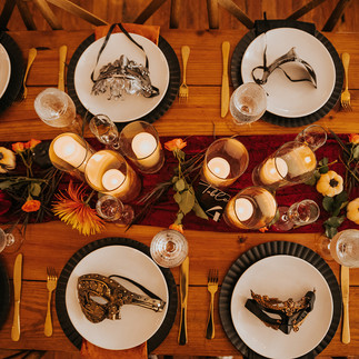 Warm tones, burgundy orange and yellow Fall wedding reception inspiration