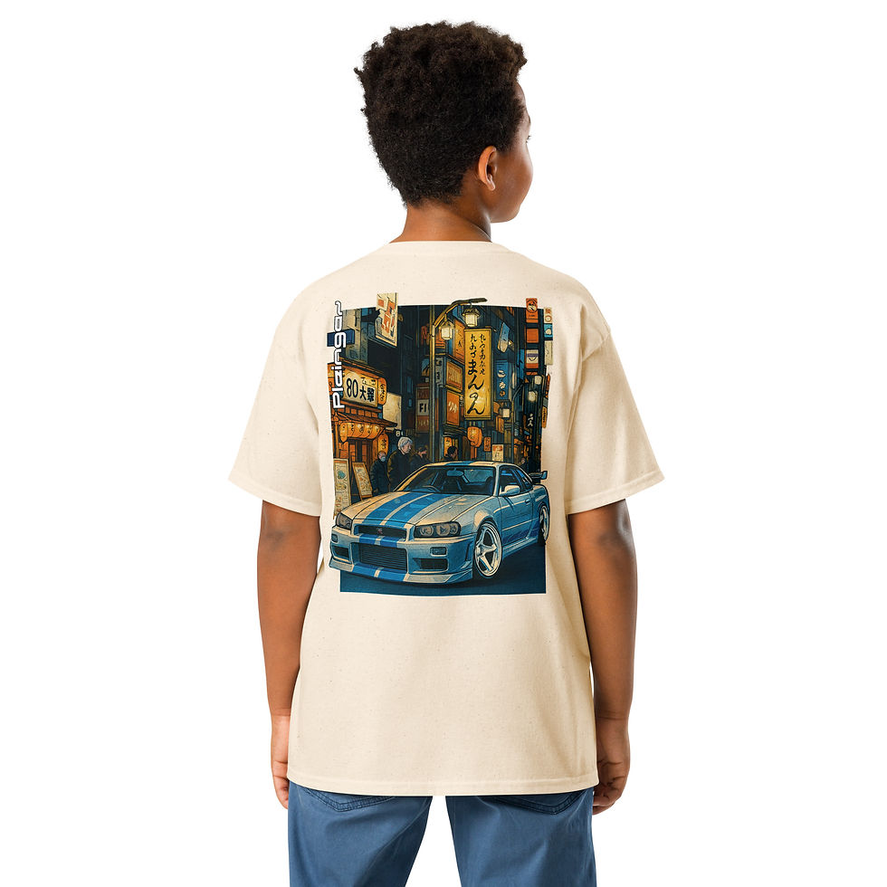 Thumbnail: Kid t-shirt Pleingaz SKYLINE R34 TOKYO FAST unisex coton oeko-tex